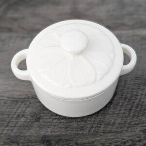 White Ceramic Mini Cocotte with Floral Design on Lid